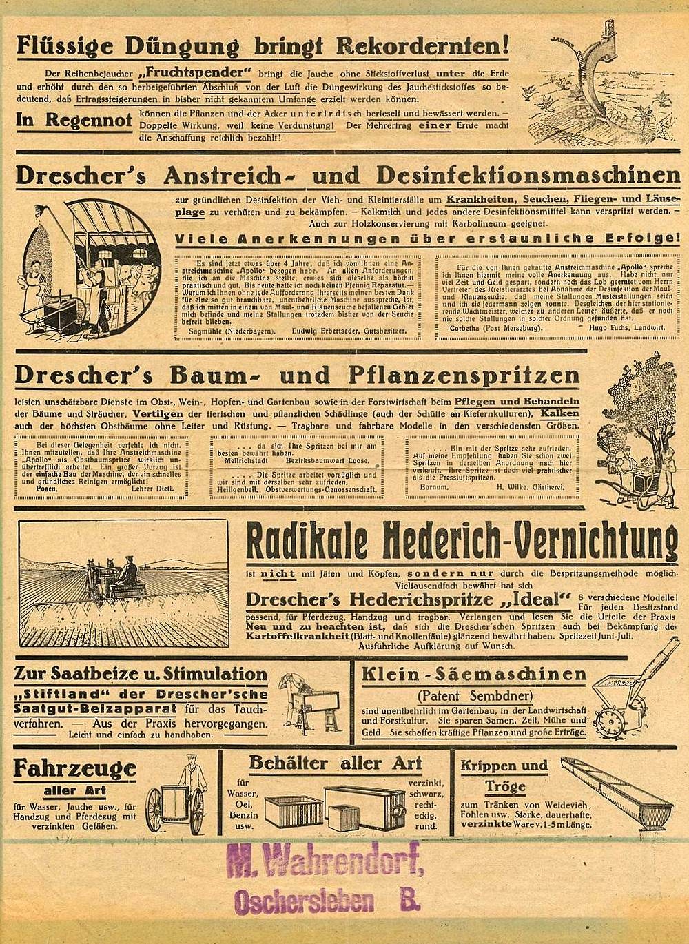 Werbeblatt Drescher`s Anstreich- und Desinfektionsmaschinen (Börde-Museum Burg Ummendorf CC BY-NC-ND)