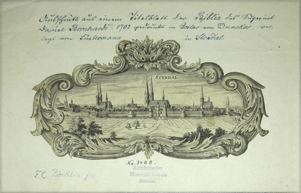 Kartusche mit Ansicht der Stadt Stendal (Winckelmann-Museum Stendal CC BY-NC-SA)