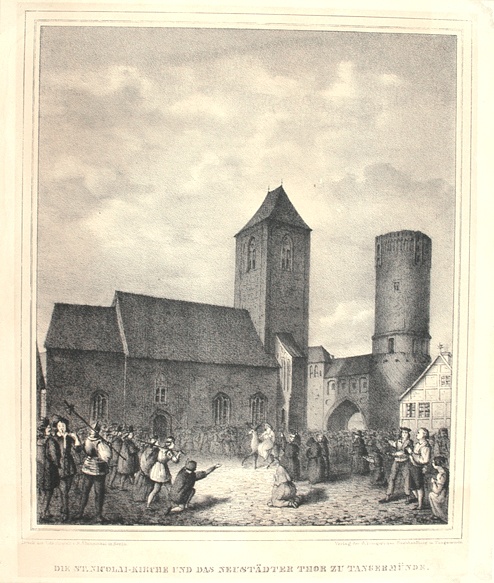 Tangermünde, Neustädter Tor und St. Nicolai-Kirche (Winckelmann-Museum Stendal CC BY-NC-SA)