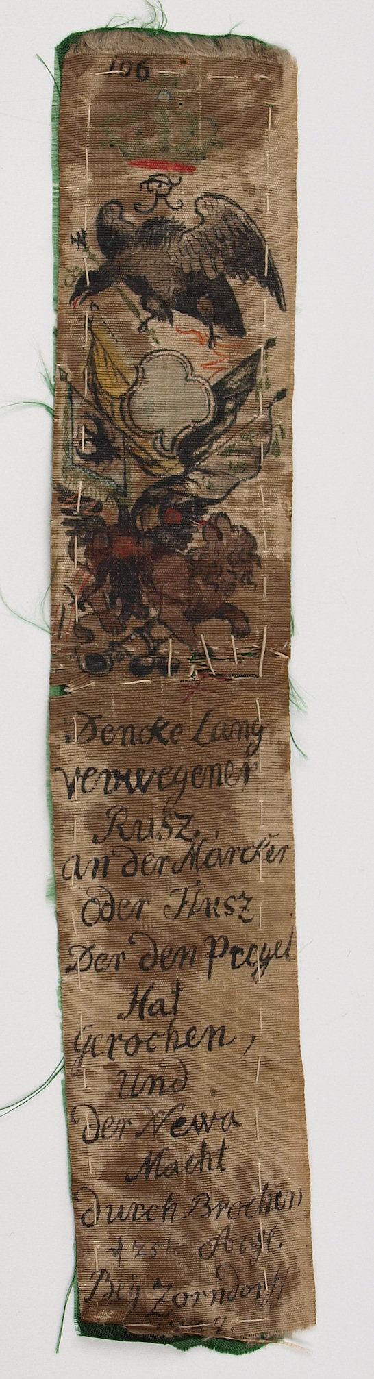 Seidenband &quot;... bey Zorndorf 17. August 1758&quot; (Museum Weißenfels - Schloss Neu-Augustusburg CC BY-NC-SA)