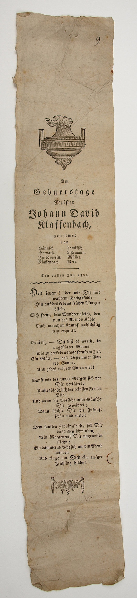 Am Geburtstage Meister Johann David Klaffenbach... den 22sten Jul. 1801 (Museum Weißenfels - Schloss Neu-Augustusburg CC BY-NC-SA)