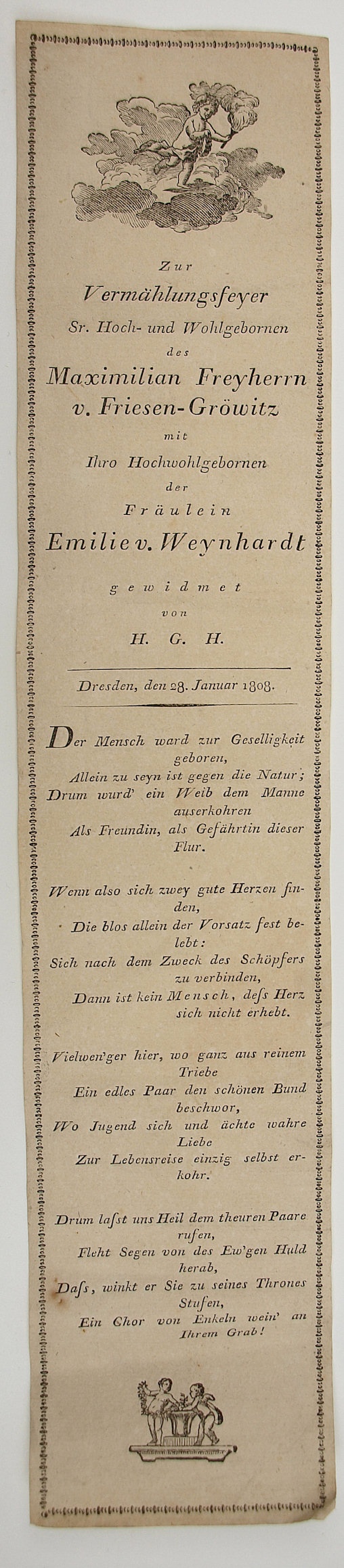 Vermählungsfeyer Maximilian Freyherr v. Friesen-Gröwitz mit Frl. Emilie v. Weynhardt 1808 (Museum Weißenfels - Schloss Neu-Augustusburg CC BY-NC-SA)