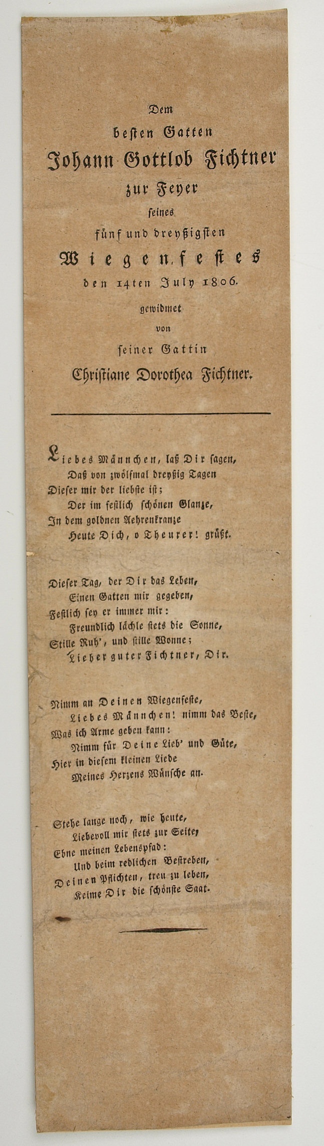Johann Gottlob Fichtner zum 35. Wiegenfeste 14. Juli 1806 (Museum Weißenfels - Schloss Neu-Augustusburg CC BY-NC-SA)