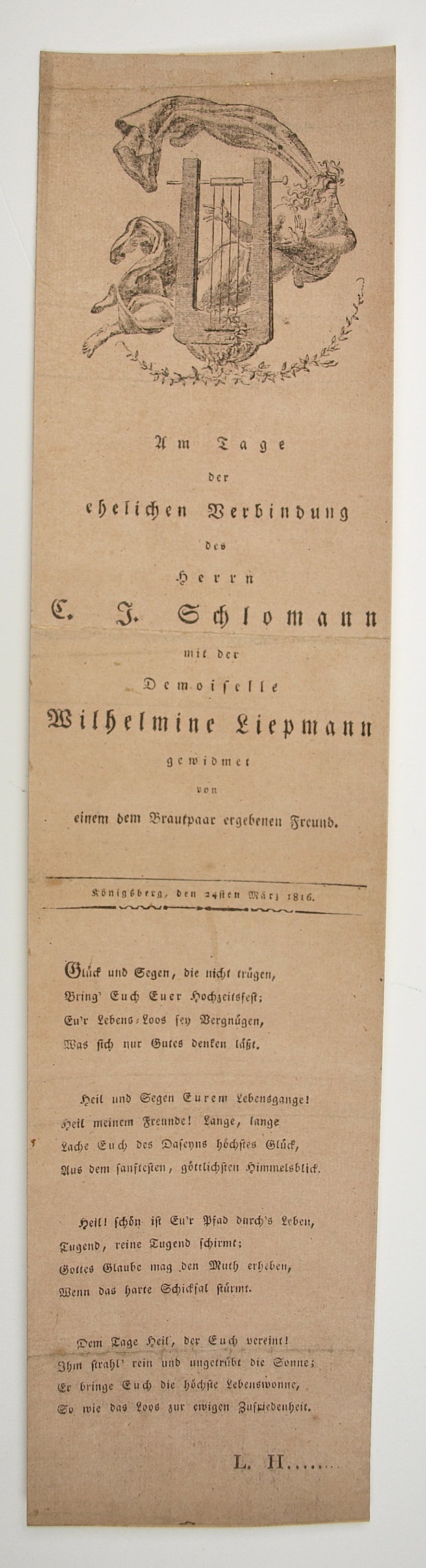 Am Tage der ehelichen Verbindung des Herrn C. J. Schlomann mit der Demoiselle Wilhelmine Liepmann 1816 (Museum Weißenfels - Schloss Neu-Augustusburg CC BY-NC-SA)