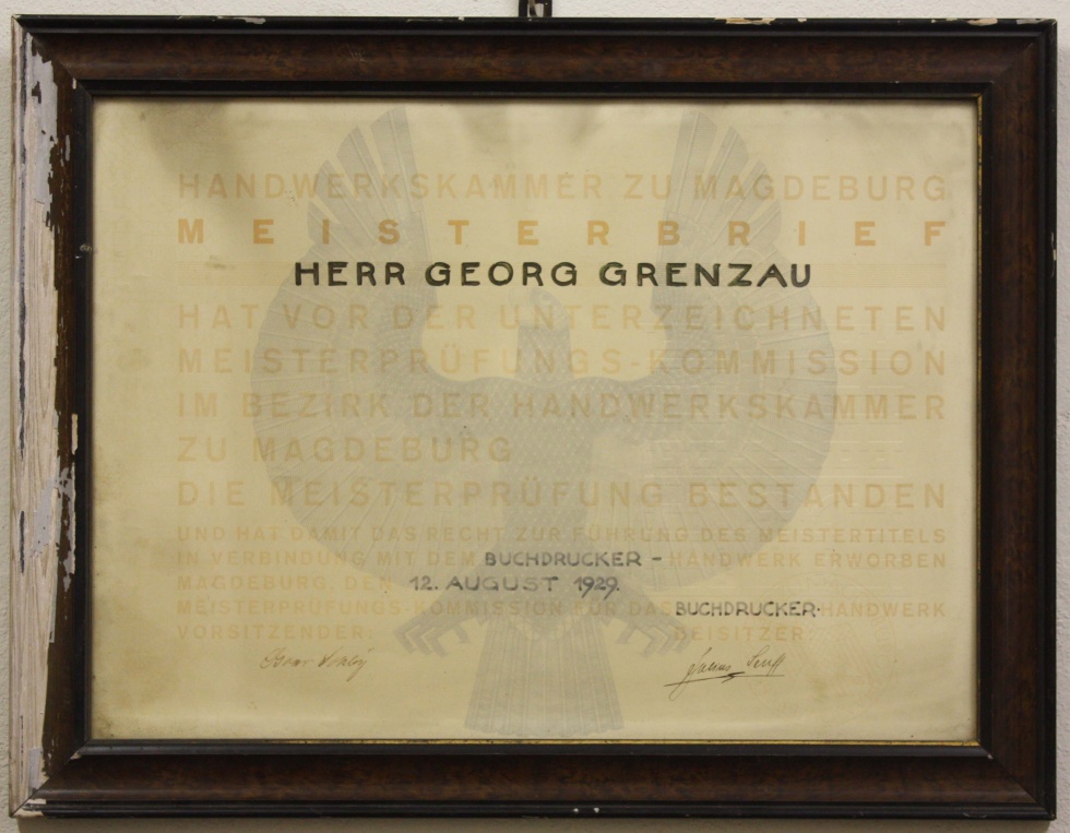 Meisterbrief, Georg Grenzau (Museum Wolmirstedt RR-F)