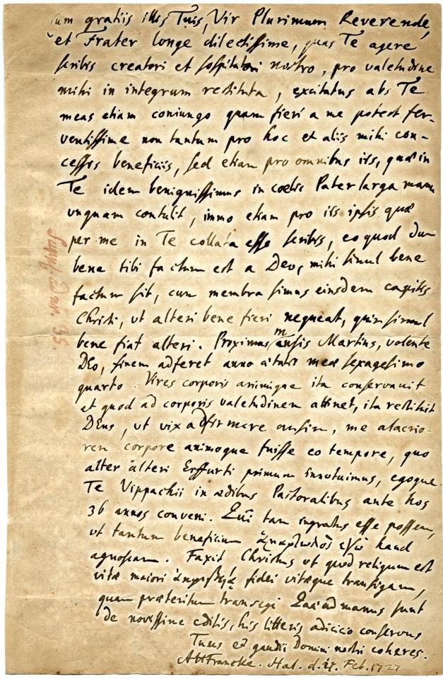 Brief von August Hermann Francke an einen Bekannten aus seiner Erfurter Zeit (Stiftung Händel-Haus Halle CC BY-NC-SA)