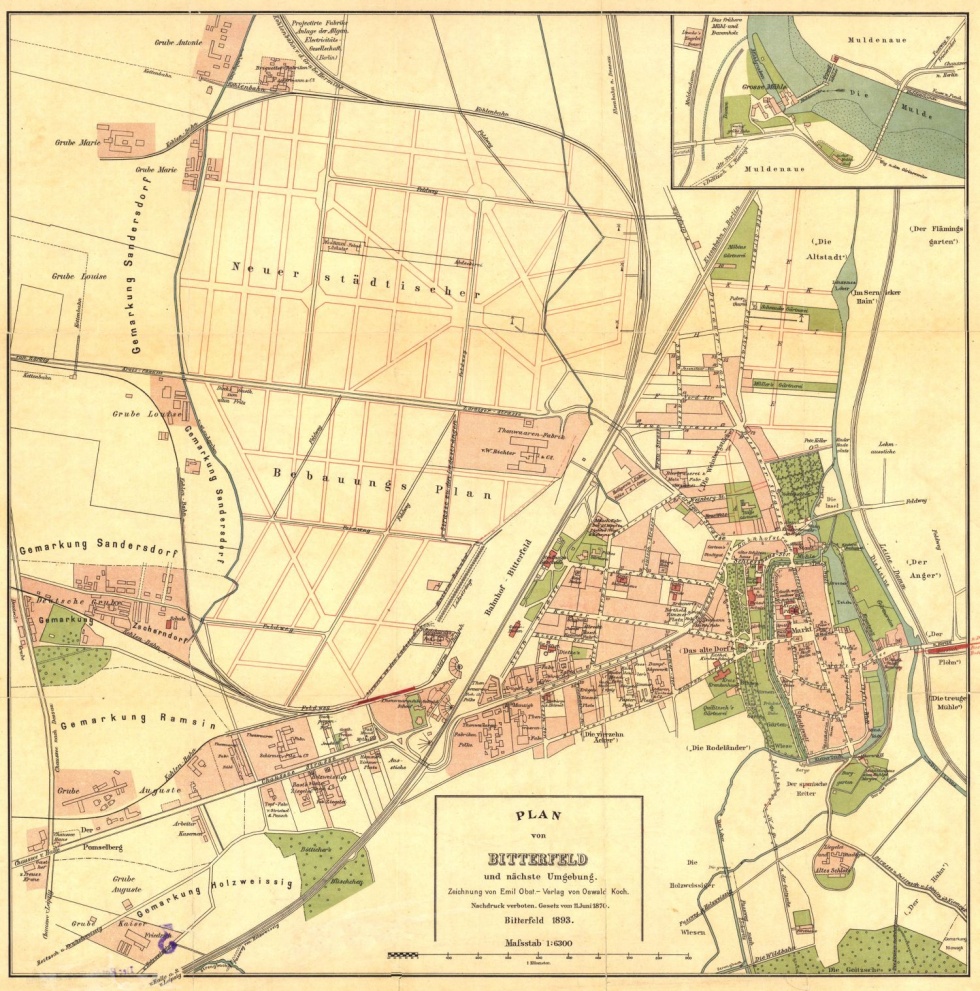 Plan von Bitterfeld und nächste Umgebung von 1893 (Kreismuseum Bitterfeld CC BY-NC-SA)