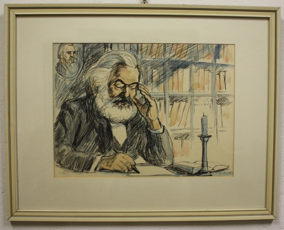 Zeichnung, gerahmt, Karl Marx (Museum Wolmirstedt RR-F)
