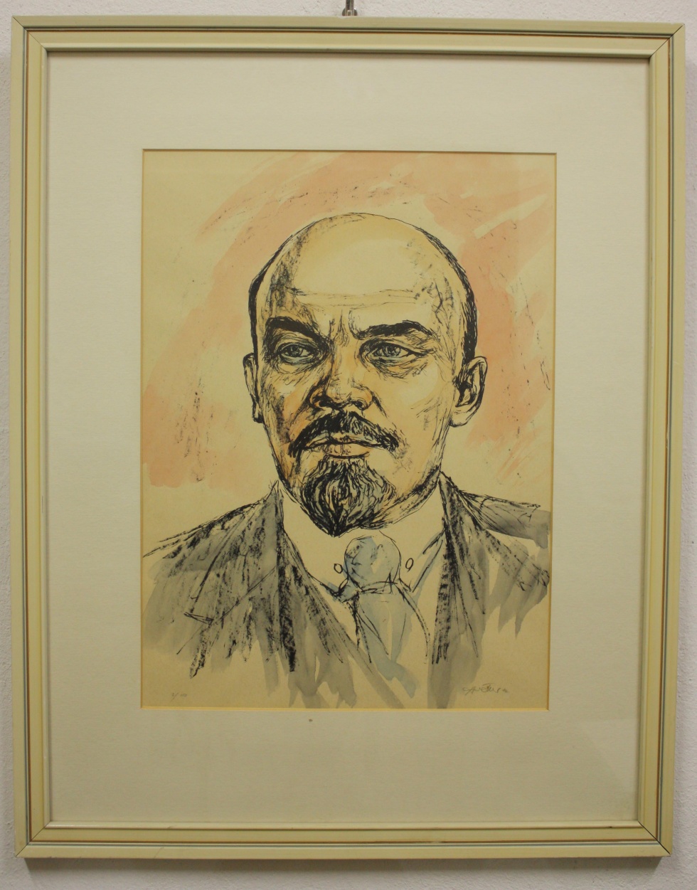 Zeichnung, gerahmt, Lenin (Museum Wolmirstedt RR-F)