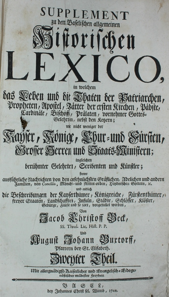 Supplement zu dem Baselischen allgemeinen Historischen Lexico, zweyter Theil G - Z (Museum im Schloss Lützen CC BY-NC-SA)