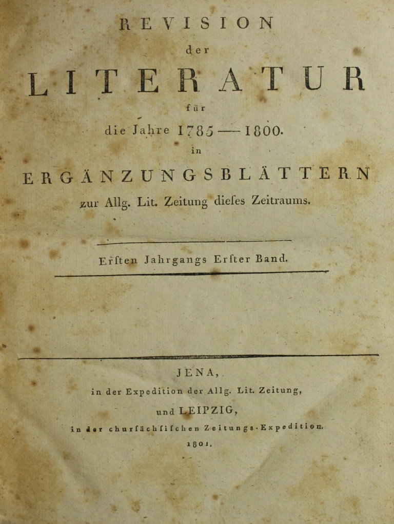 Revision der Literatur für die Jahre 1785-1800 in Ergänzungsblättern zur Allgemeinen Lit.-Zeitung (Museum im Schloss Lützen CC BY-NC-SA)