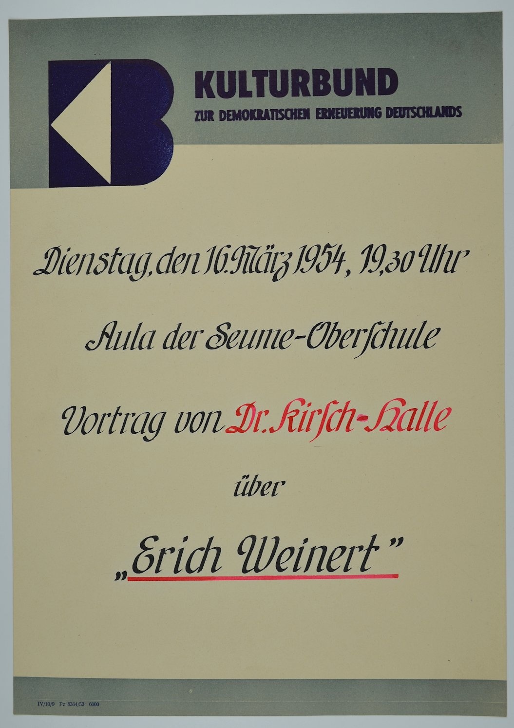 Einladung zu einem Vortrag über Erich Weinert (Museum Weißenfels - Schloss Neu-Augustusburg CC BY-NC-SA)