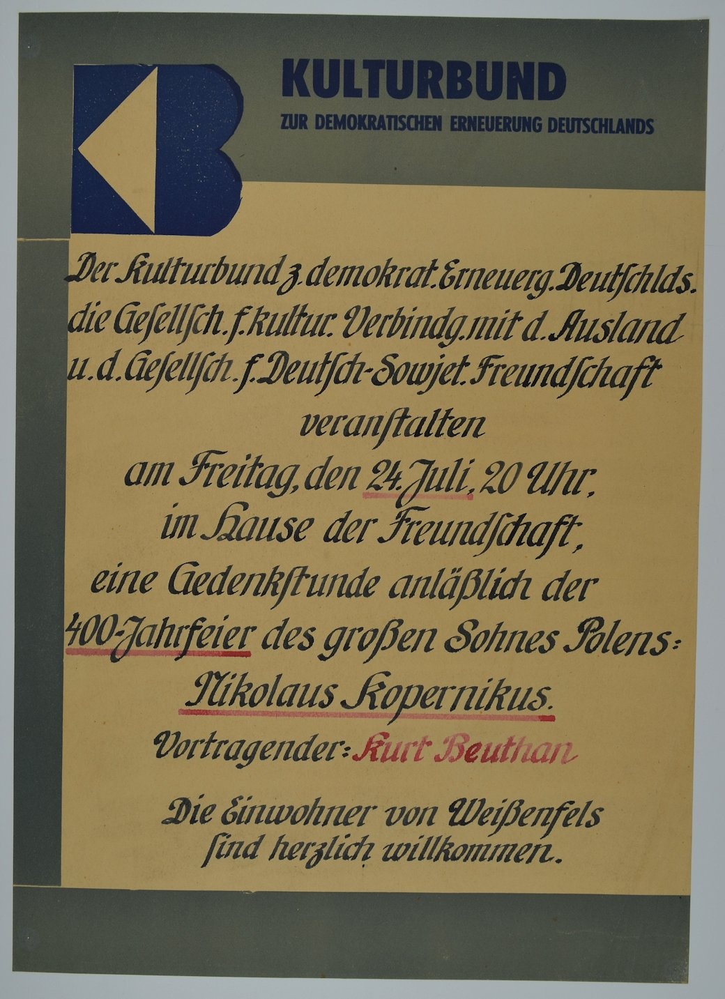 Gedenkstunde anläßl. 400-Jahrfeier von Nikolaus Kopernikus (Museum Weißenfels - Schloss Neu-Augustusburg CC BY-NC-SA)