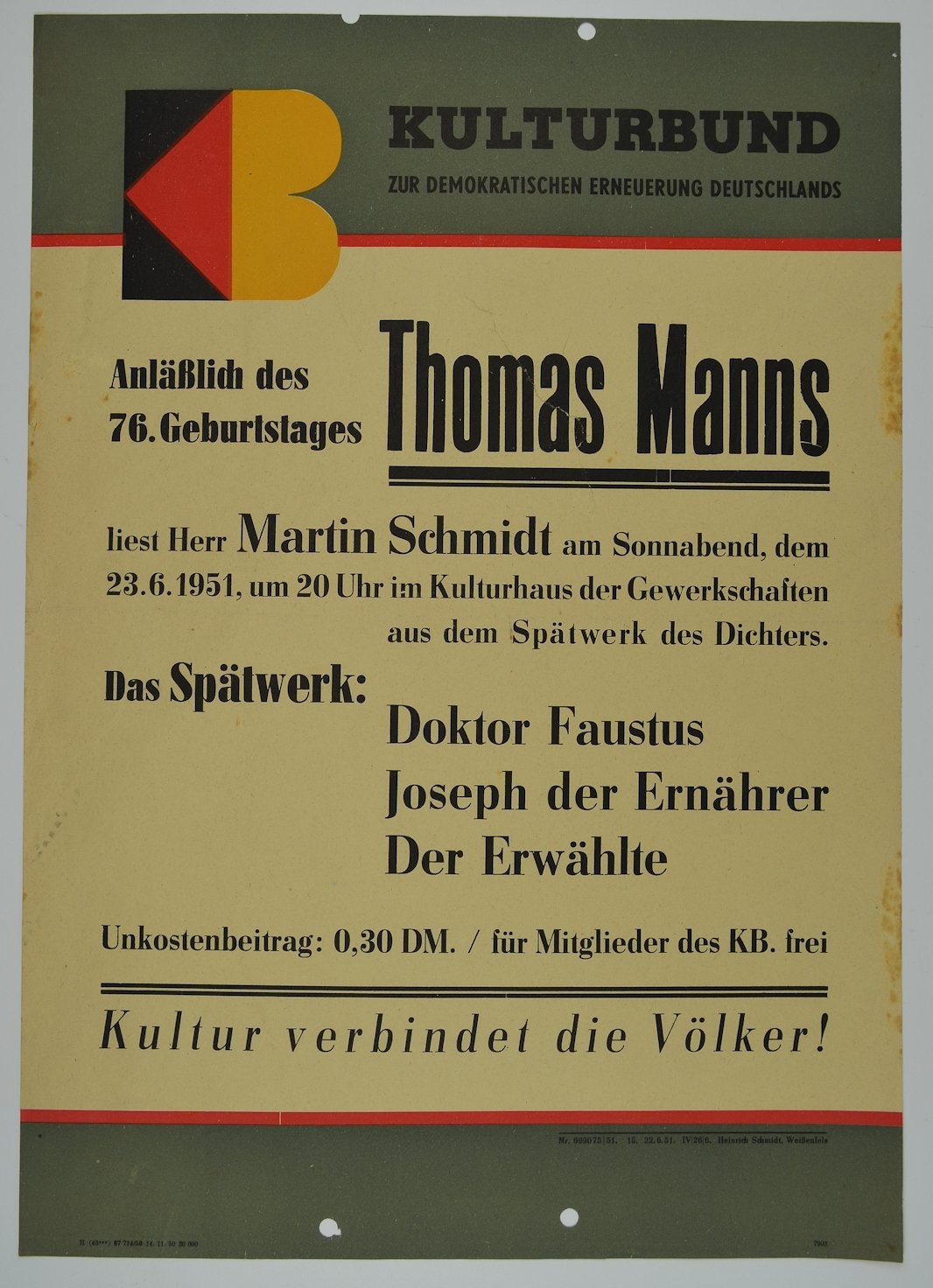 Lesung anläßlich des 75. Geburtstages Thomas Manns (Museum Weißenfels - Schloss Neu-Augustusburg CC BY-NC-SA)