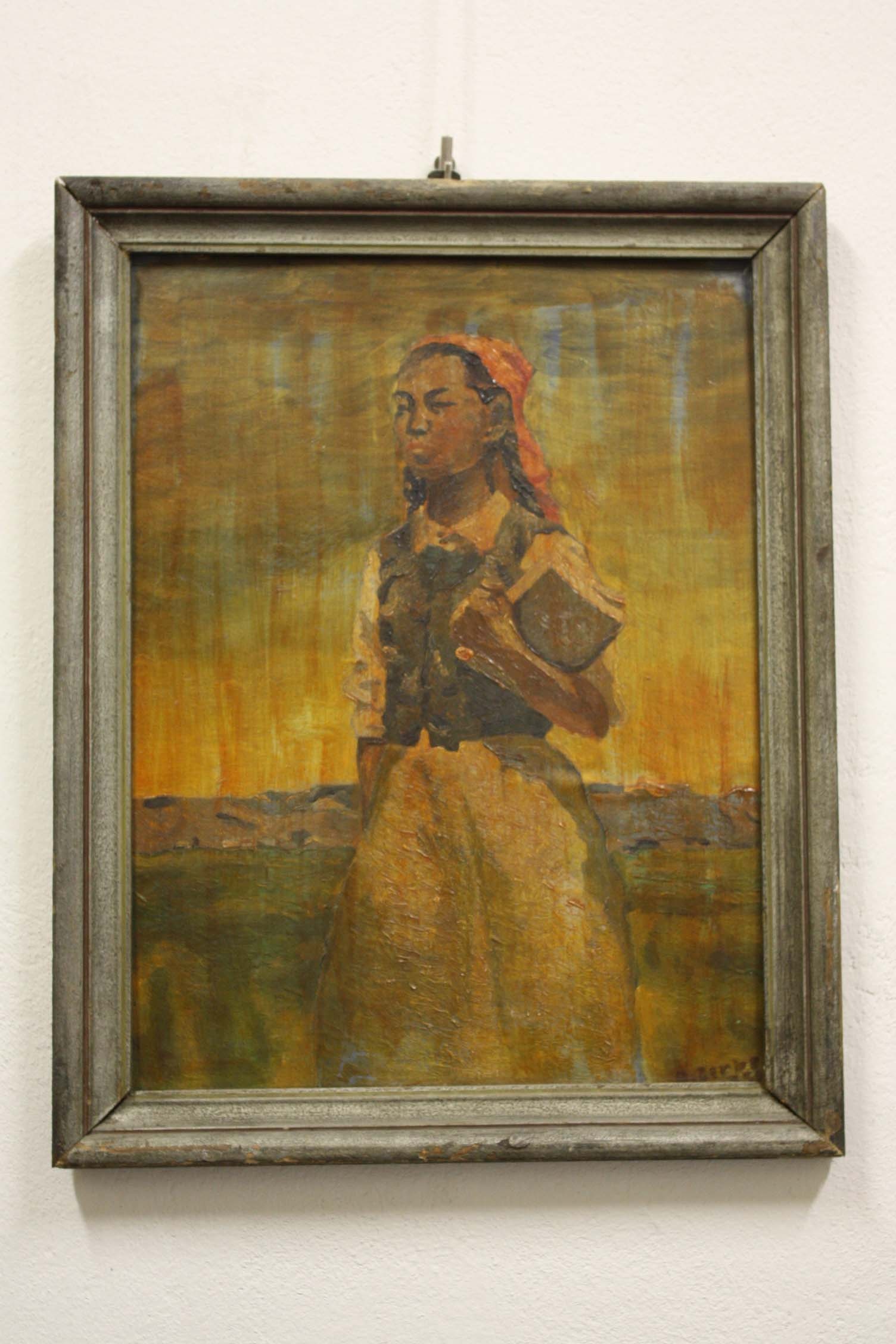 Ölbild, Mädchen mit rotem Tuch (Museum Wolmirstedt RR-F)