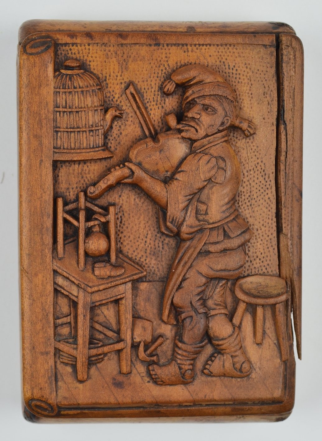 Tabaksdose mit Schuhmachermotiv, Anfang 19. Jh. (Museum Weißenfels - Schloss Neu-Augustusburg CC BY-NC-SA)