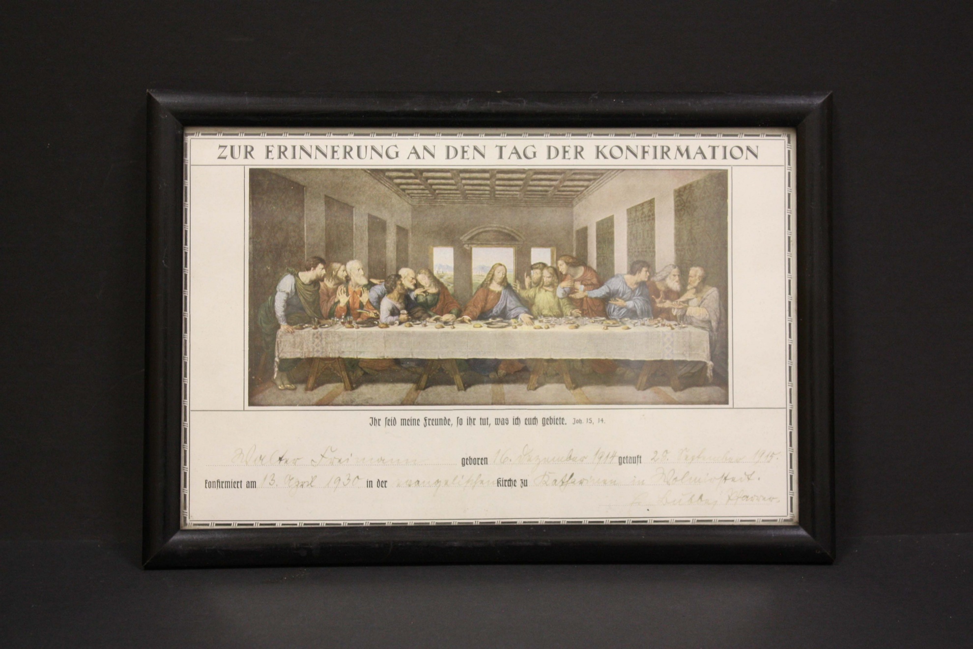 Konfirmationsurkunde, gerahmt, für Walter Freimann (Museum Wolmirstedt RR-F)