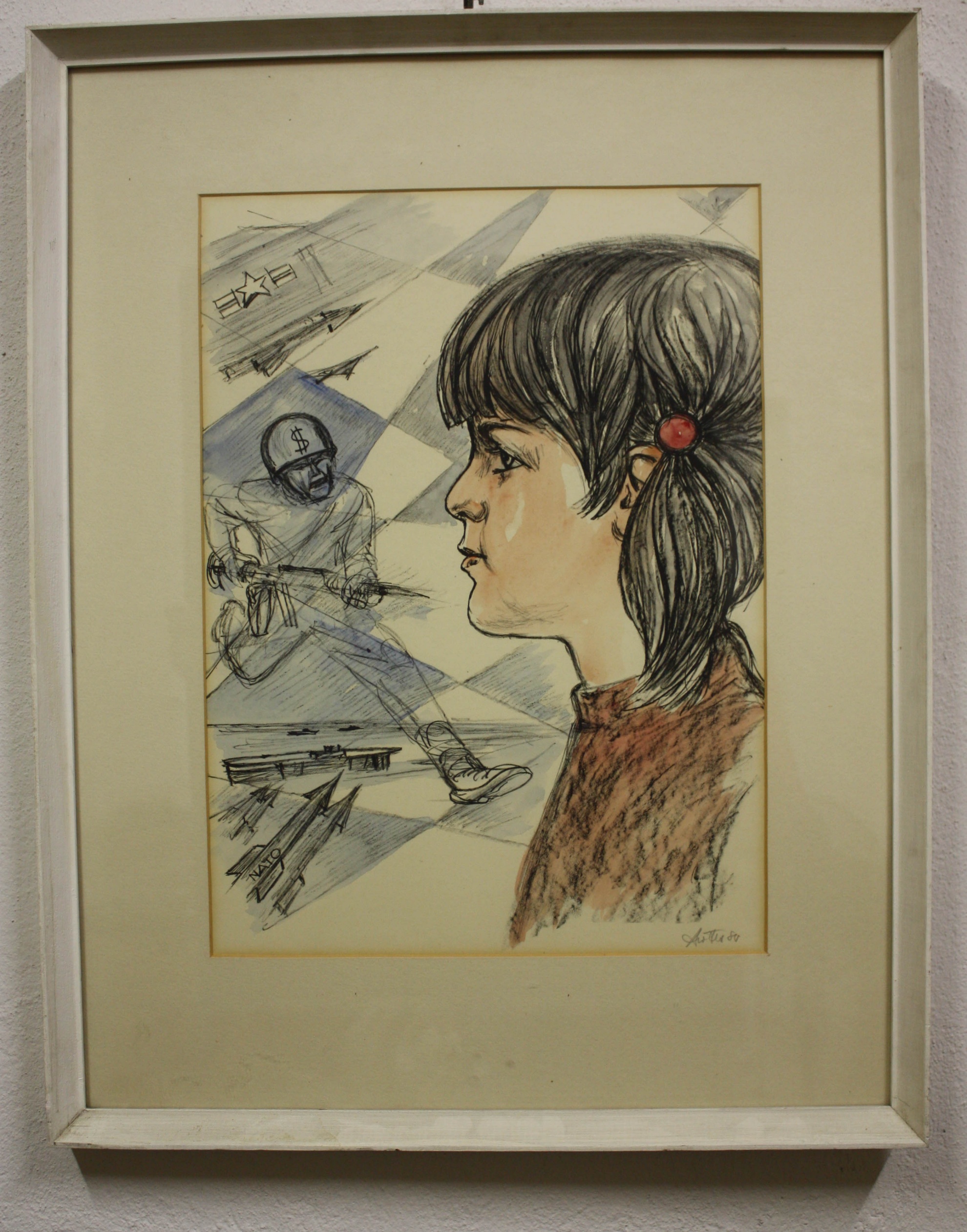 Zeichnung, gerahmt, Mädchen und US-Soldat (Museum Wolmirstedt RR-F)