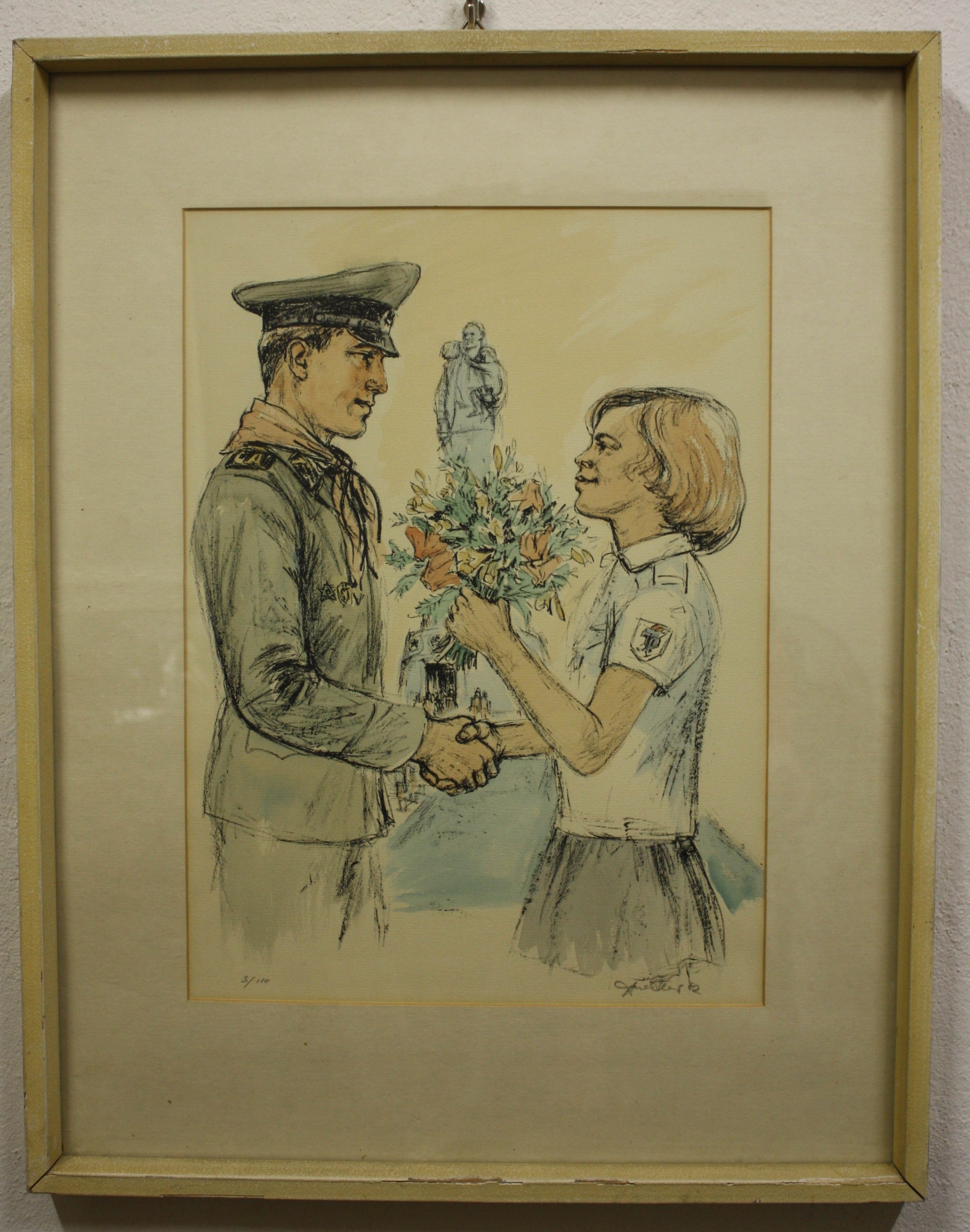 Zeichnung, gerahmt, russischer Soldat und Pionier (Museum Wolmirstedt RR-F)