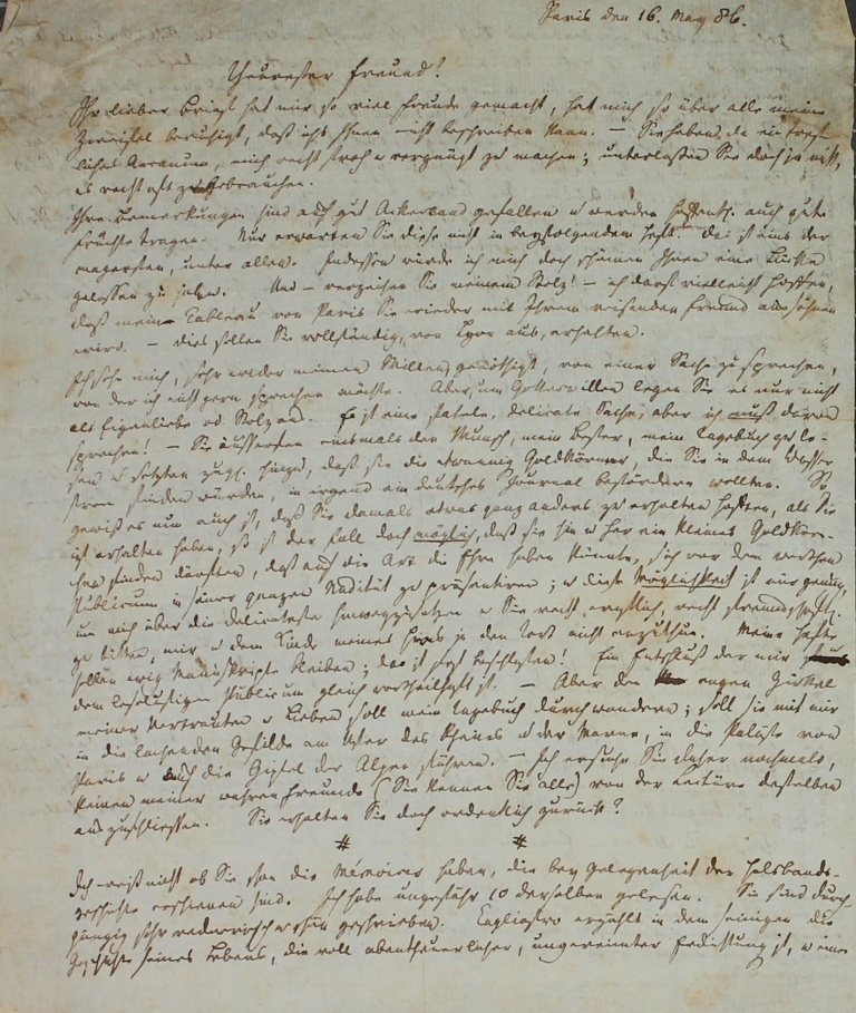Brief von Storch an Hufeland von 1786 (Museum im Schloss Lützen CC BY-NC-SA)