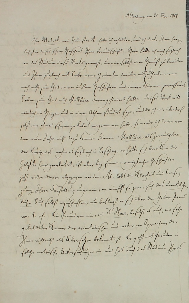 Brief von Messerschmidt vom  25.11.1814 (Museum im Schloss Lützen CC BY-NC-SA)