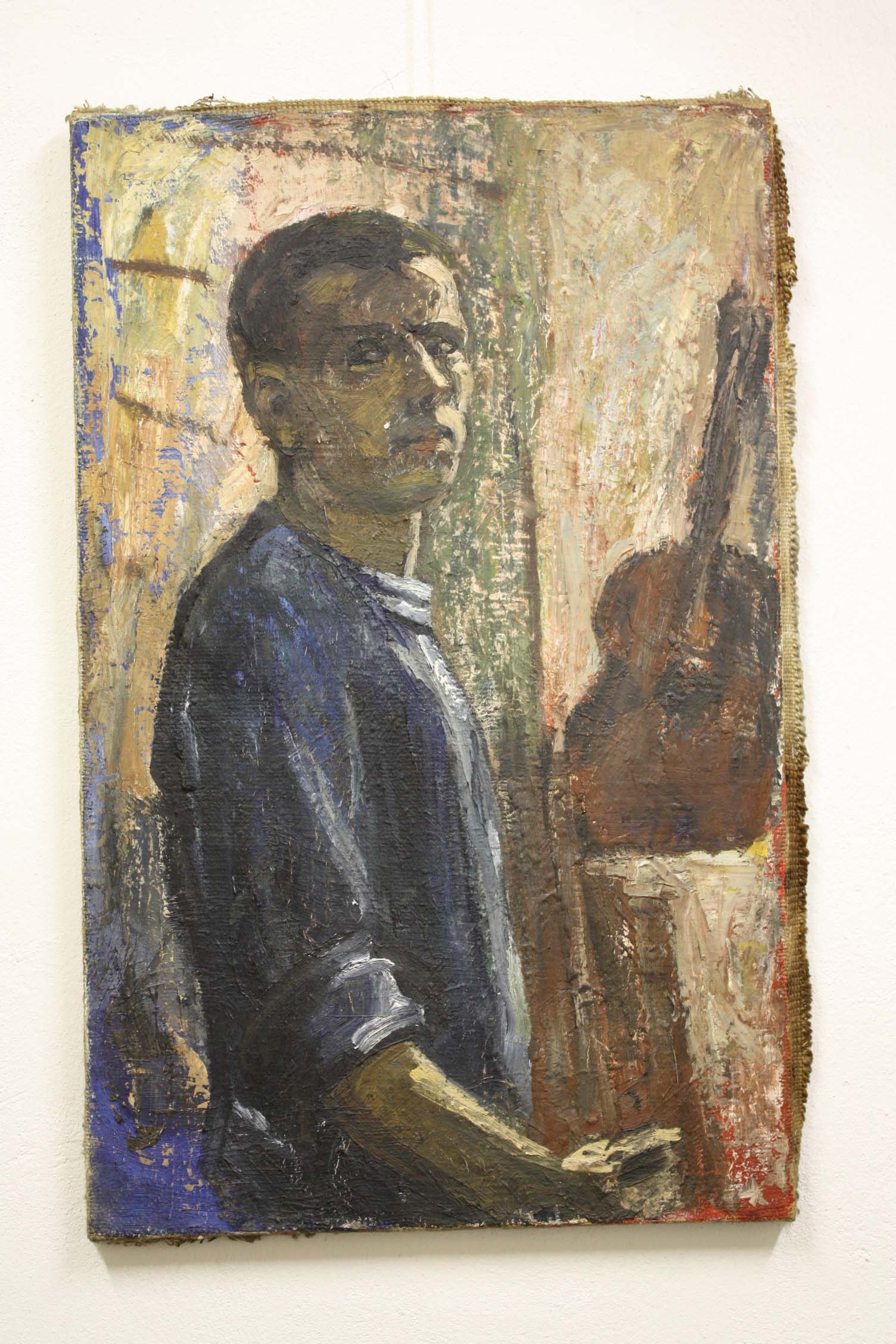 Ölbild, Mann mit Geige (Museum Wolmirstedt RR-F)