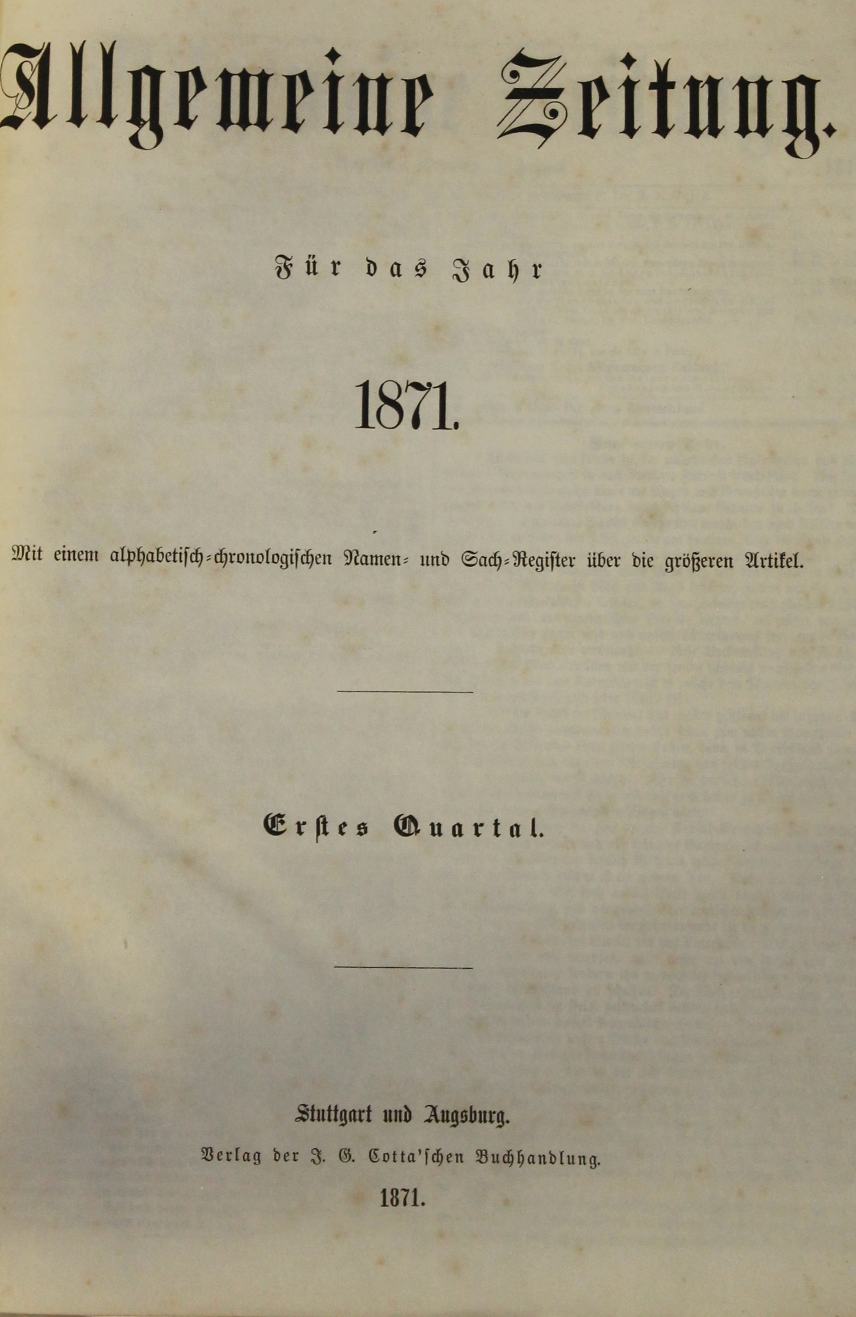 Allgemeine Zeitung für das Jahr 1863 (Museum im Schloss Lützen CC BY-NC-SA)