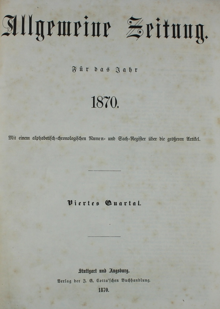 Allgemeine Zeitung. Für das Jahr 1870 (Museum im Schloss Lützen CC BY-NC-SA)