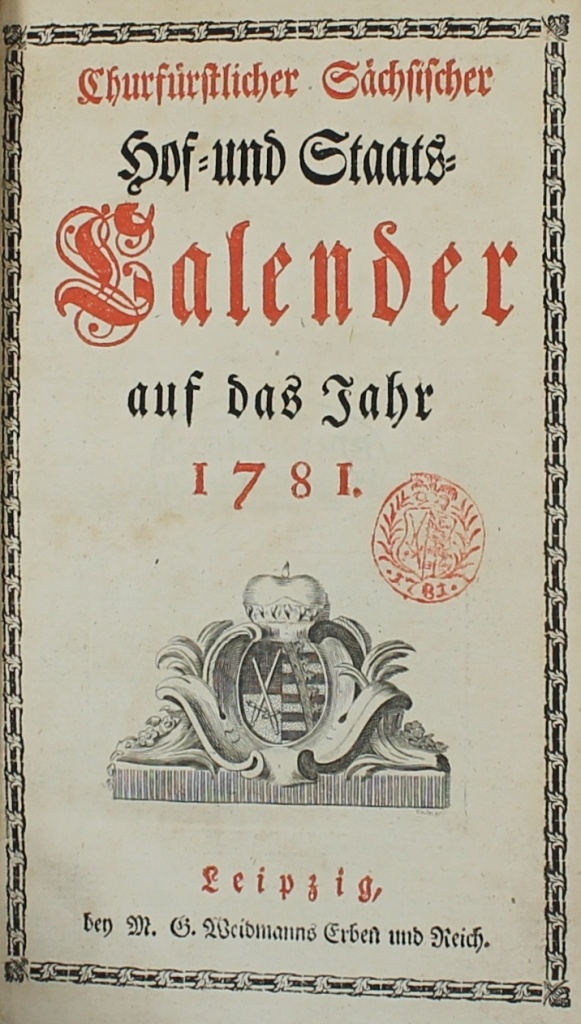 Churfürstlicher Sächsischer Hof- und Staats-Kalender (Museum im Schloss Lützen CC BY-NC-SA)
