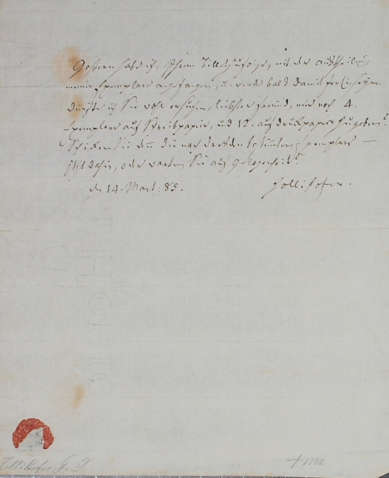 Brief von Zollikofer von 1785 (Museum im Schloss Lützen CC BY-NC-SA)