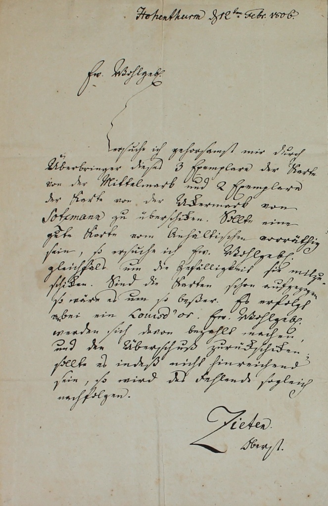 Brief von Zieten von 1806 (Museum im Schloss Lützen CC BY-NC-SA)