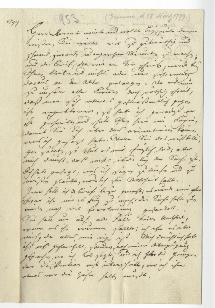 Brief von Seume an Göschen vom 18.3.1799 (Museum im Schloss Lützen CC BY-NC-SA)