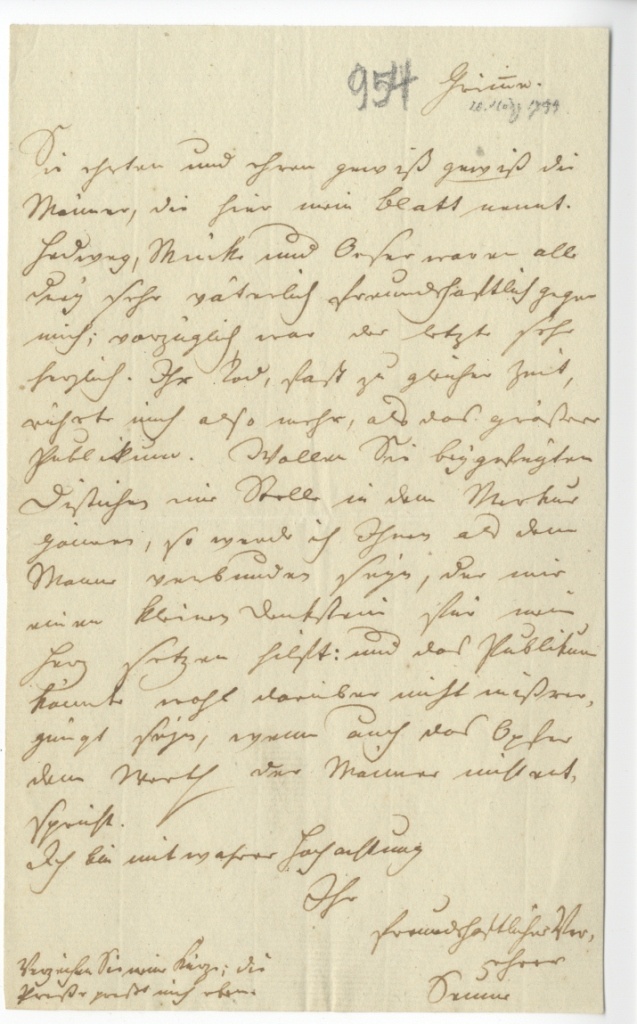 Brief von Seume an Böttiger vom 20.3.1799 (Museum im Schloss Lützen CC BY-NC-SA)