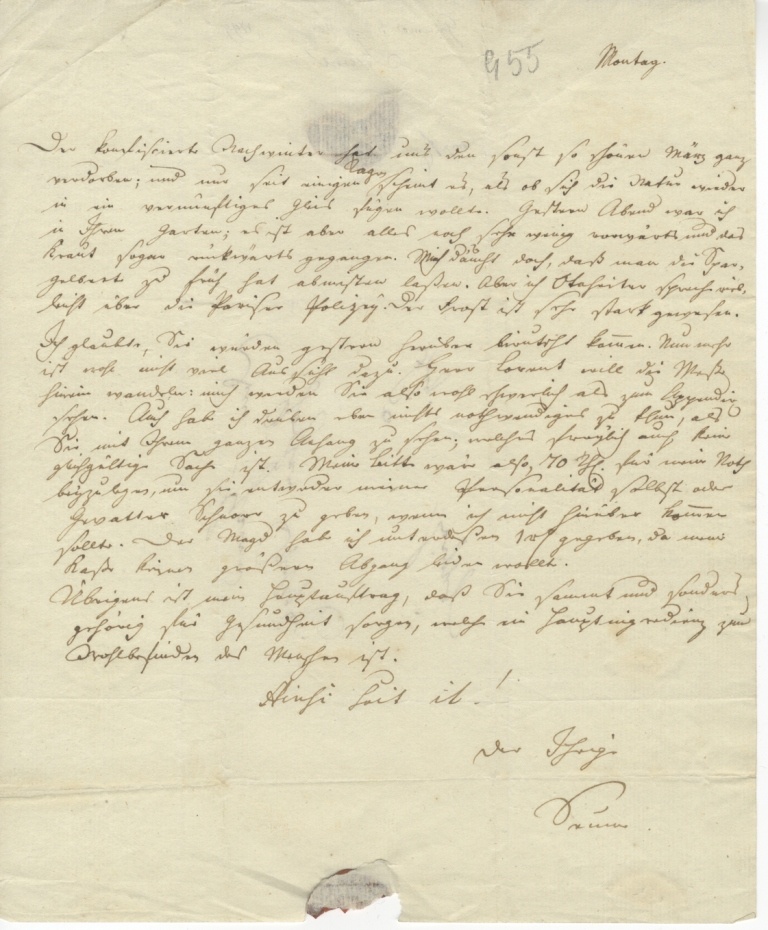 Brief von Seume an Göschen vom März 1799 (Museum im Schloss Lützen CC BY-NC-SA)