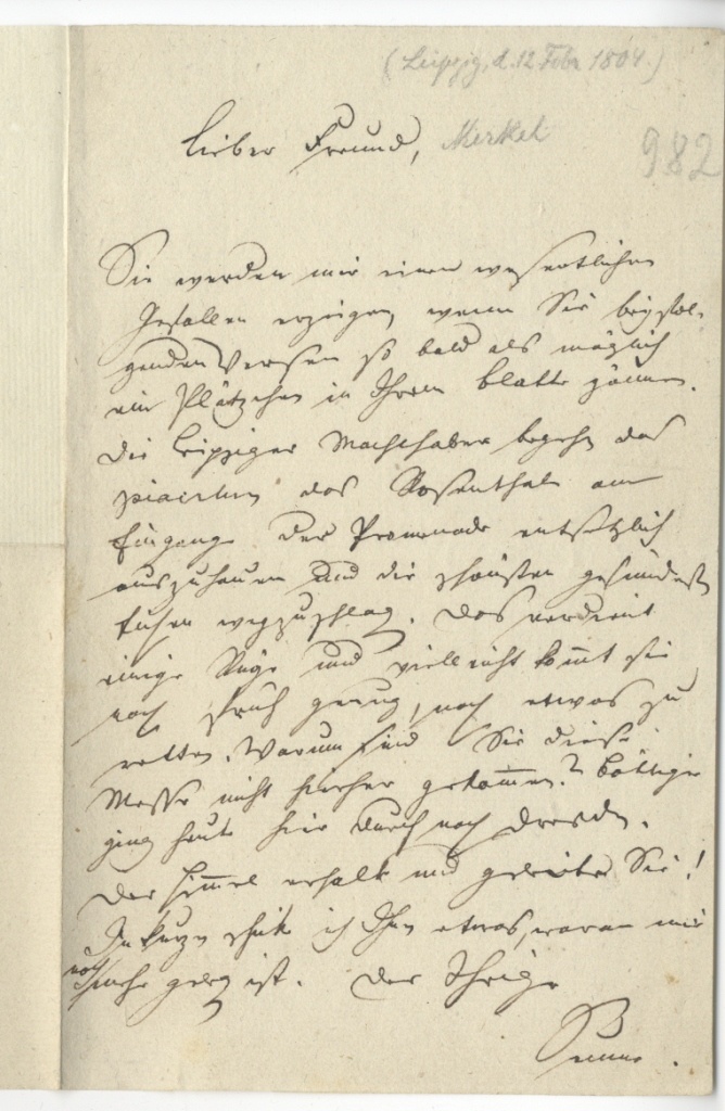 Brief von Seume an Merkel vom 12.2.1803 (Museum im Schloss Lützen CC BY-NC-SA)