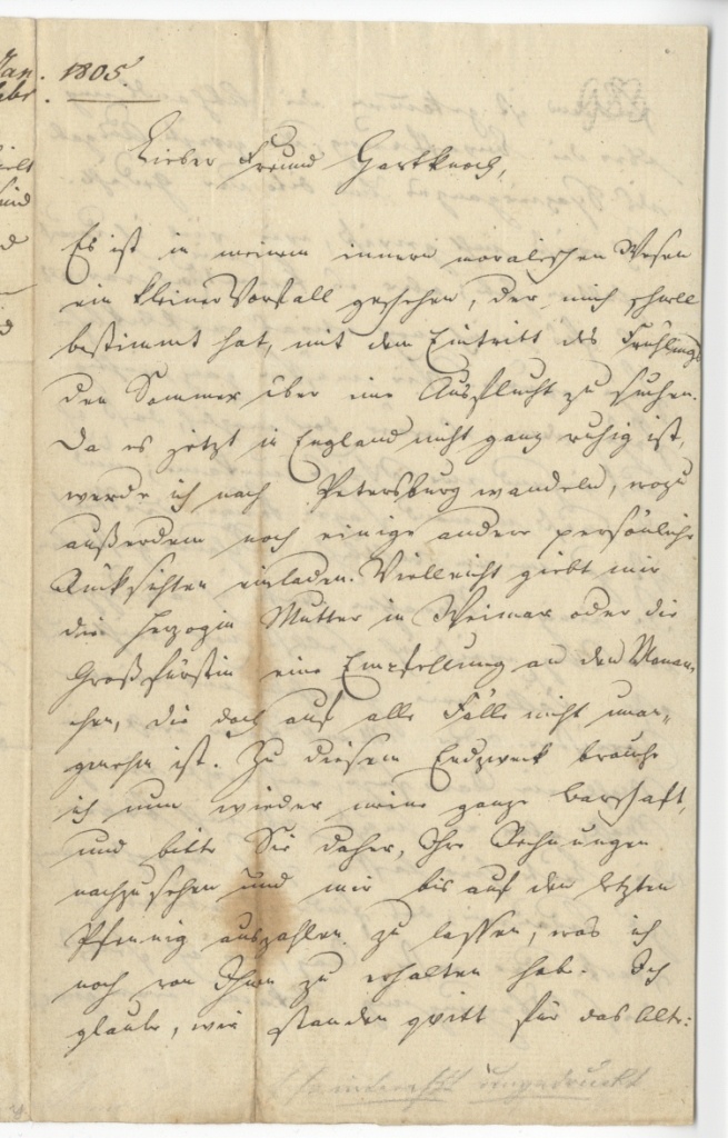 Brief von Seume an Hartknoch vom 16.1.1805 (Museum im Schloss Lützen CC BY-NC-SA)