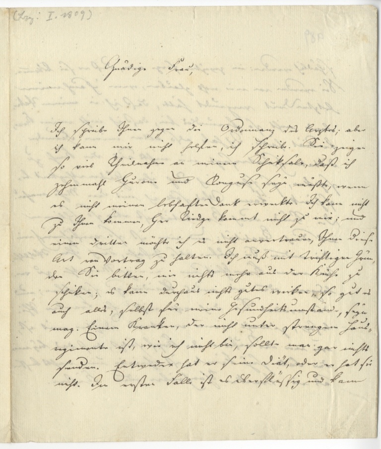 Brief von Seume an von der Recke vom Januar 1809 (Museum im Schloss Lützen CC BY-NC-SA)