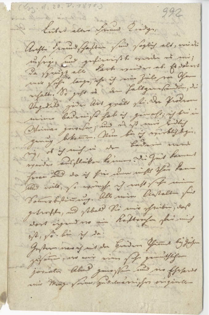 Brief von Seume an Tiedge vom 20.5.1810 (Museum im Schloss Lützen CC BY-NC-SA)