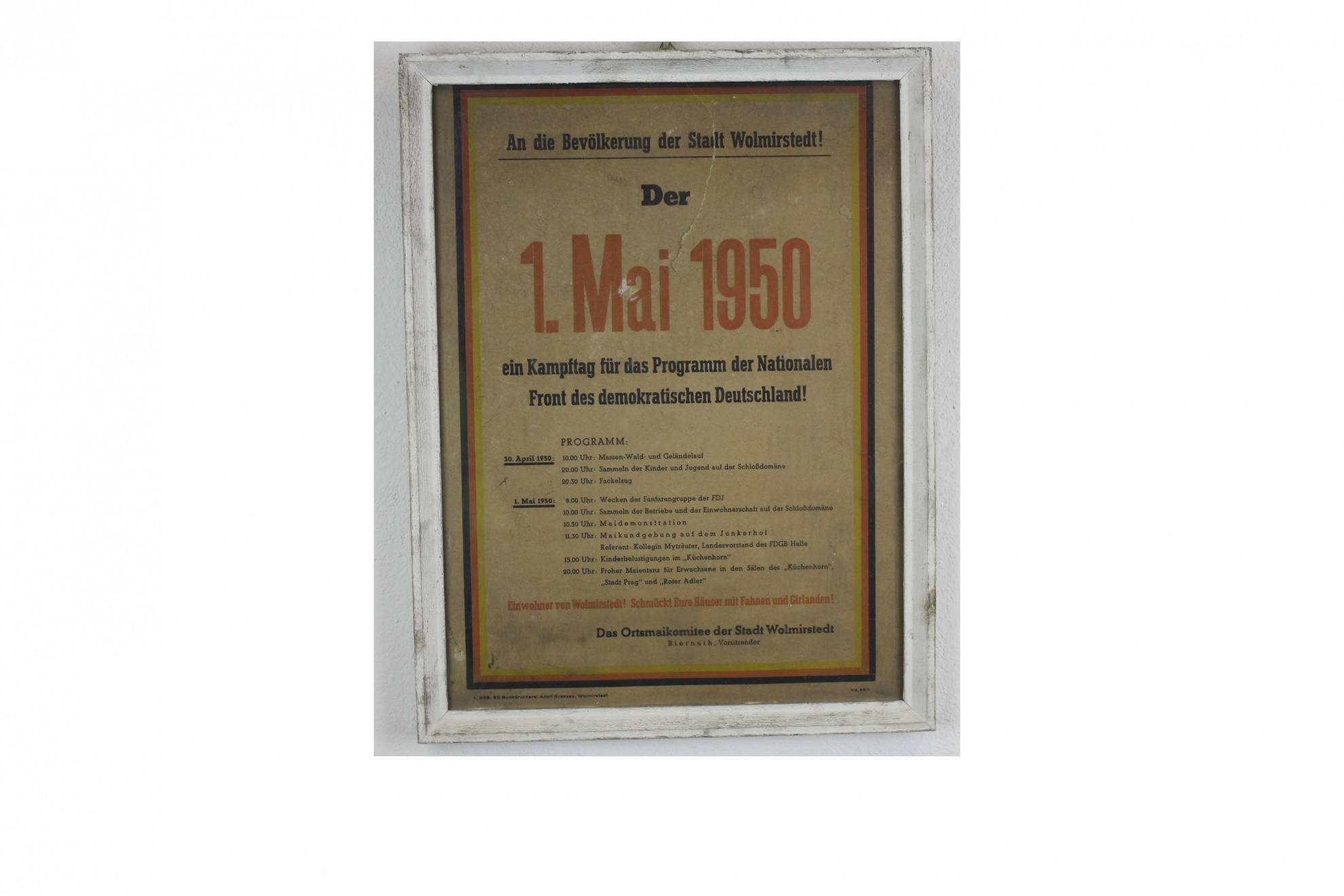 Plakat, gerahmt, 1. Mai 1950 (Museum Wolmirstedt RR-F)