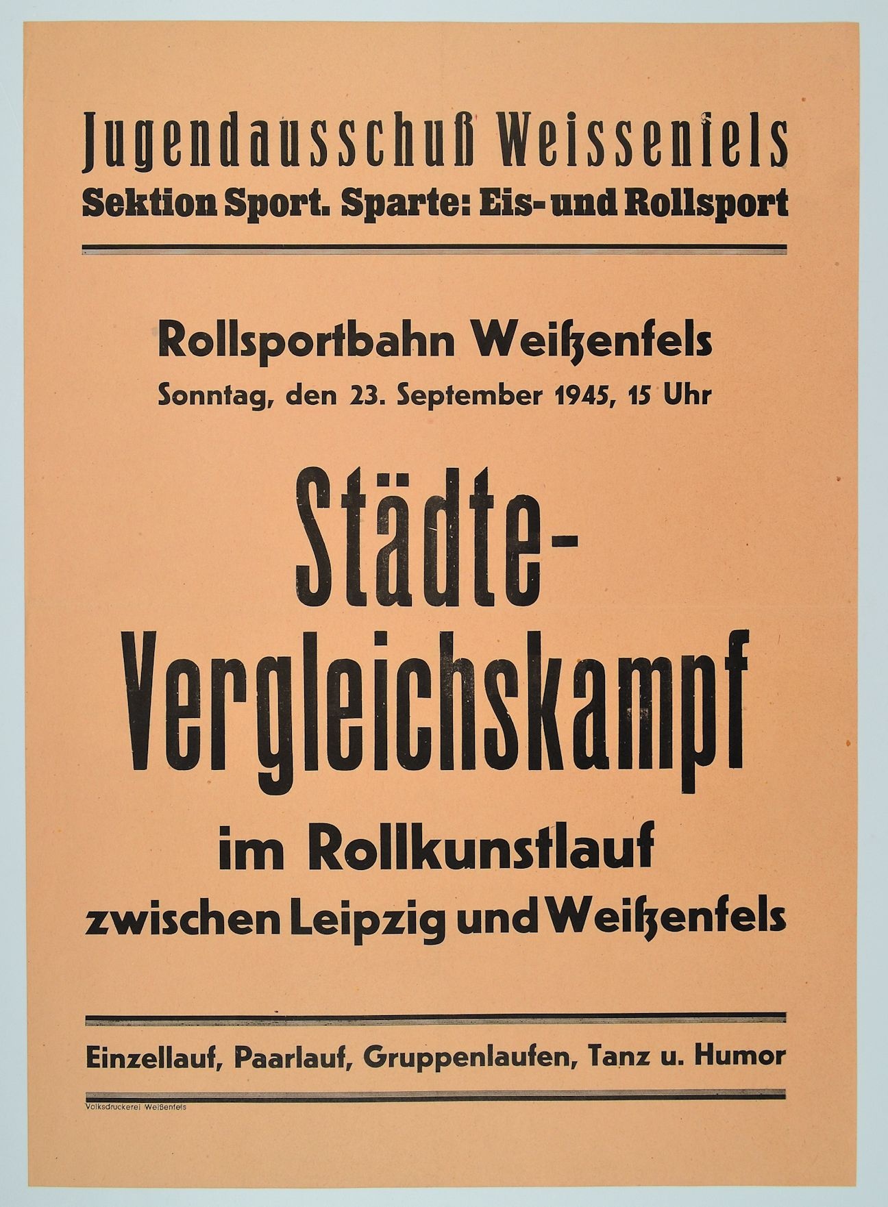 Städte-Vergleichskampf im Rollkunstlauf (Museum Weißenfels - Schloss Neu-Augustusburg CC BY-NC-SA)