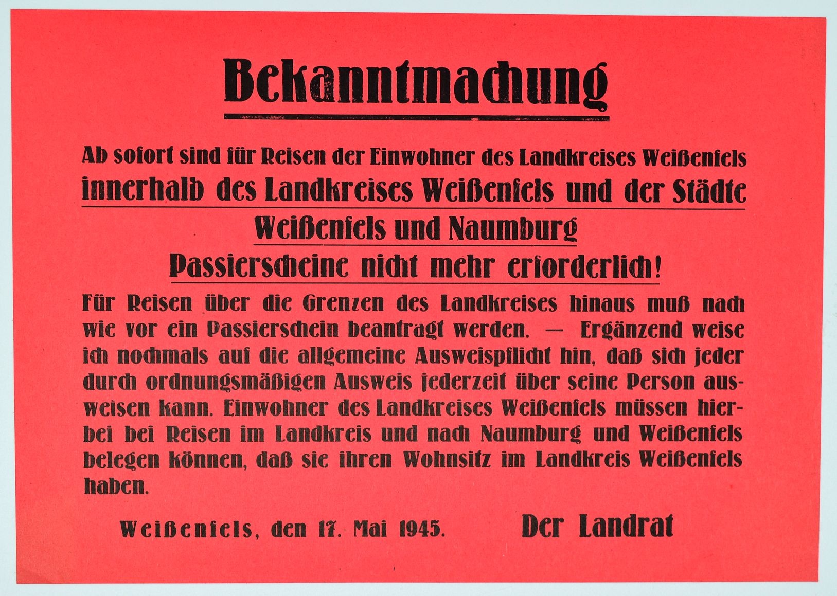 Bekanntmachung - Passierscheine nicht mehr erforderlich (Museum Weißenfels - Schloss Neu-Augustusburg CC BY-NC-SA)