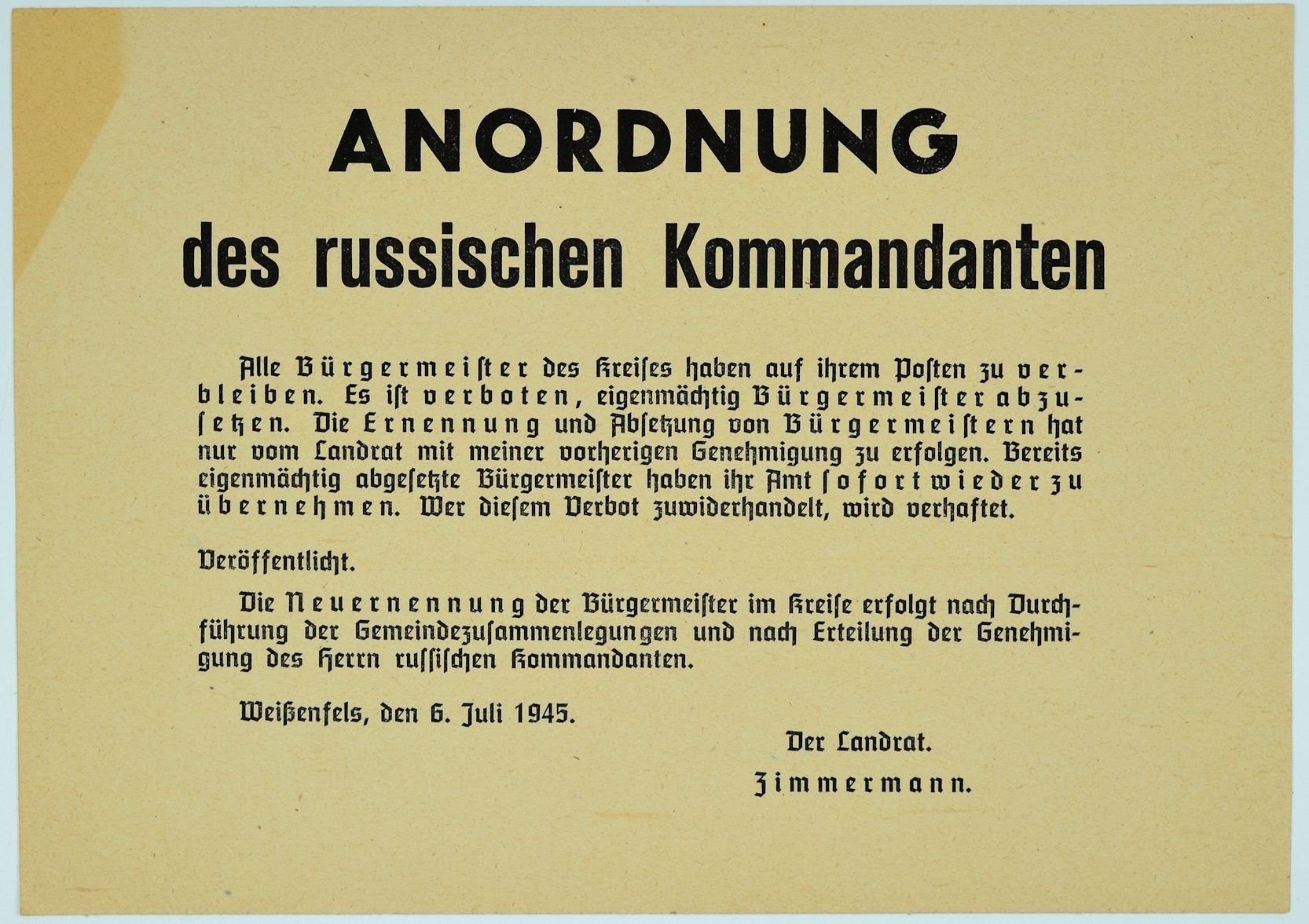 Anordnung des russischen Kommandanten (Museum Weißenfels - Schloss Neu-Augustusburg CC BY-NC-SA)