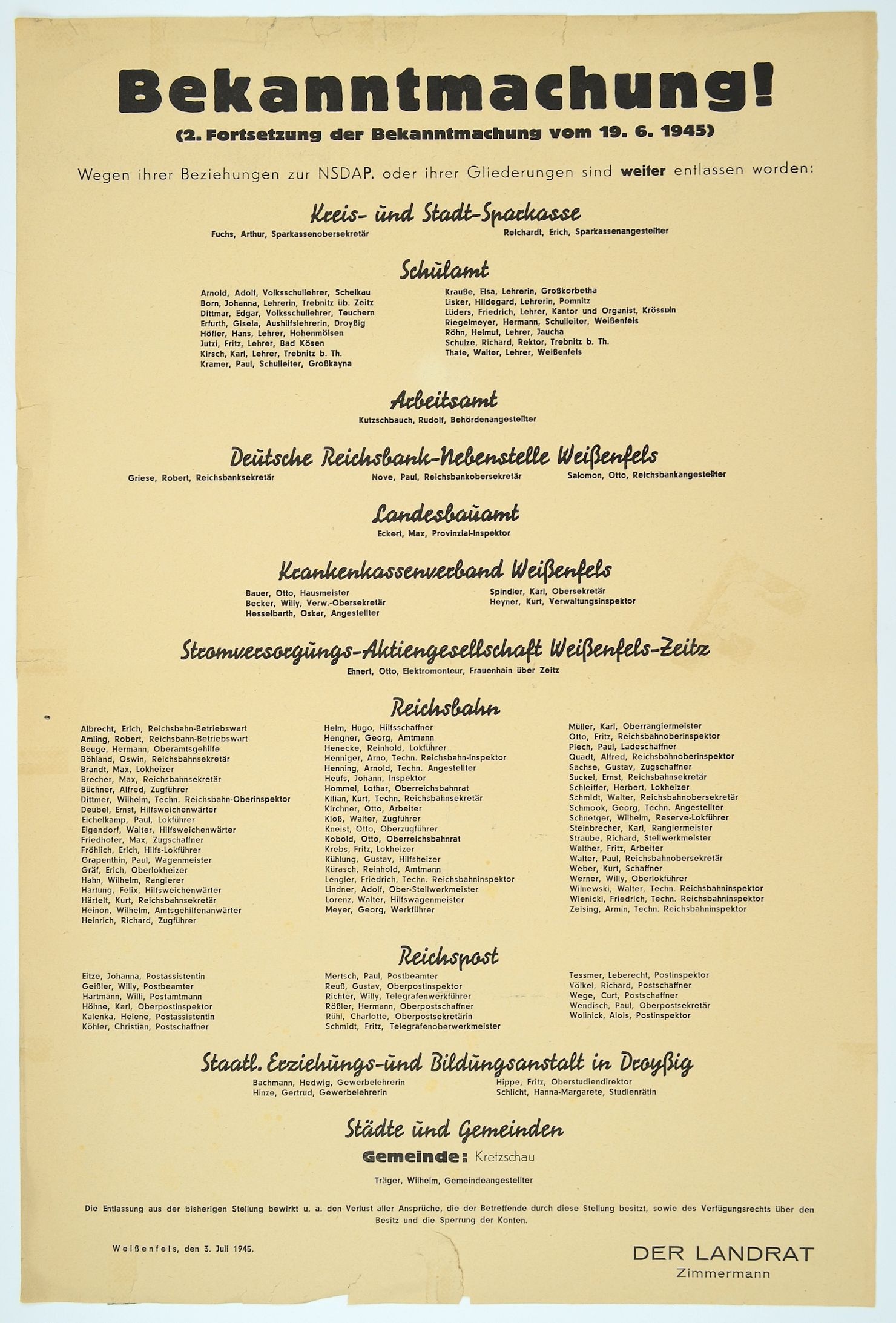 Bekanntmachung - Entlassung wg. Mitgliedschaft in der NSDAP 2. Fortsetzung (Museum Weißenfels - Schloss Neu-Augustusburg CC BY-NC-SA)