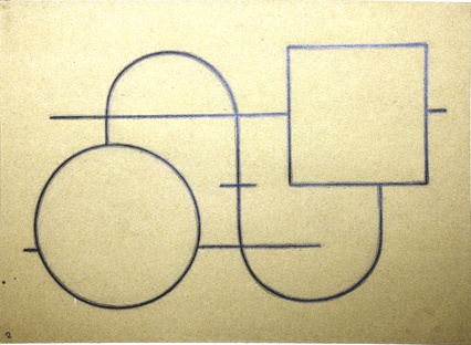 Komposition aus Kreis und Viereck auf gelbem Papier (Winckelmann-Museum Stendal CC BY-NC-SA)