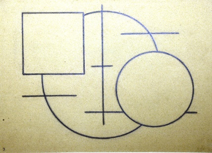 Komposition aus großem Kreis  mit kleinem Kreis und Viereck auf gelbem Papier (Winckelmann-Museum Stendal CC BY-NC-SA)