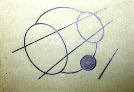 Komposition aus vier Kreisen mit einzelner Linie auf grünem Papier (Winckelmann-Museum Stendal CC BY-NC-SA)