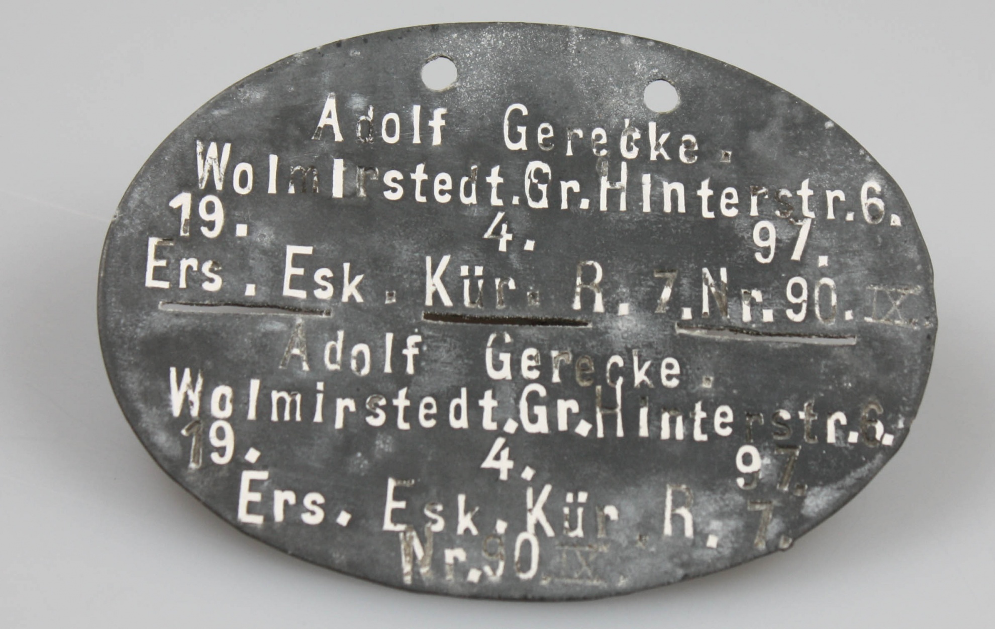 Erkennungsmarke, Adolf Gerecke (Museum Wolmirstedt RR-F)