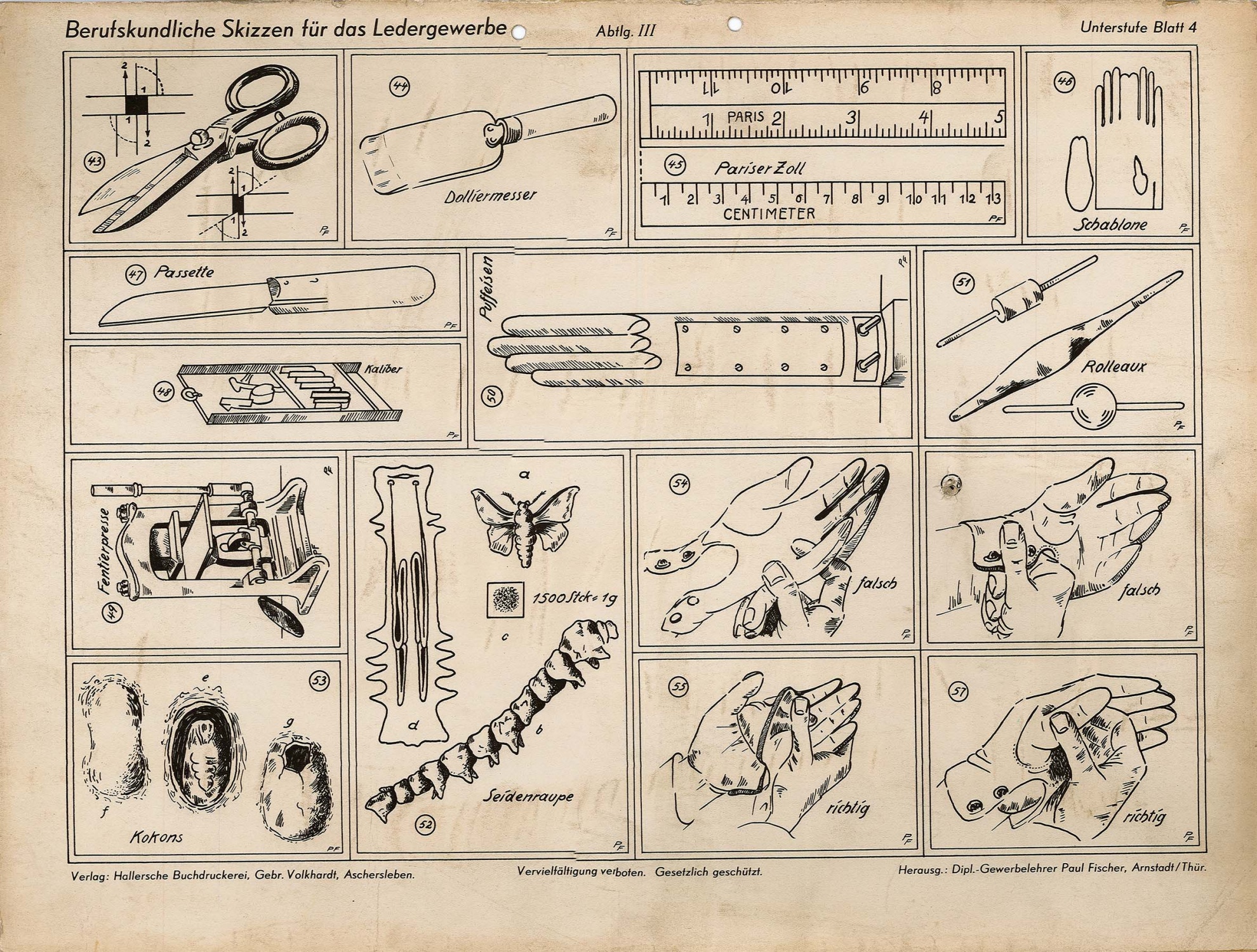 Berufskundliche Skizze für das Ledergewerbe - Unterstufe Blatt 4 (Museum Wolmirstedt RR-F)