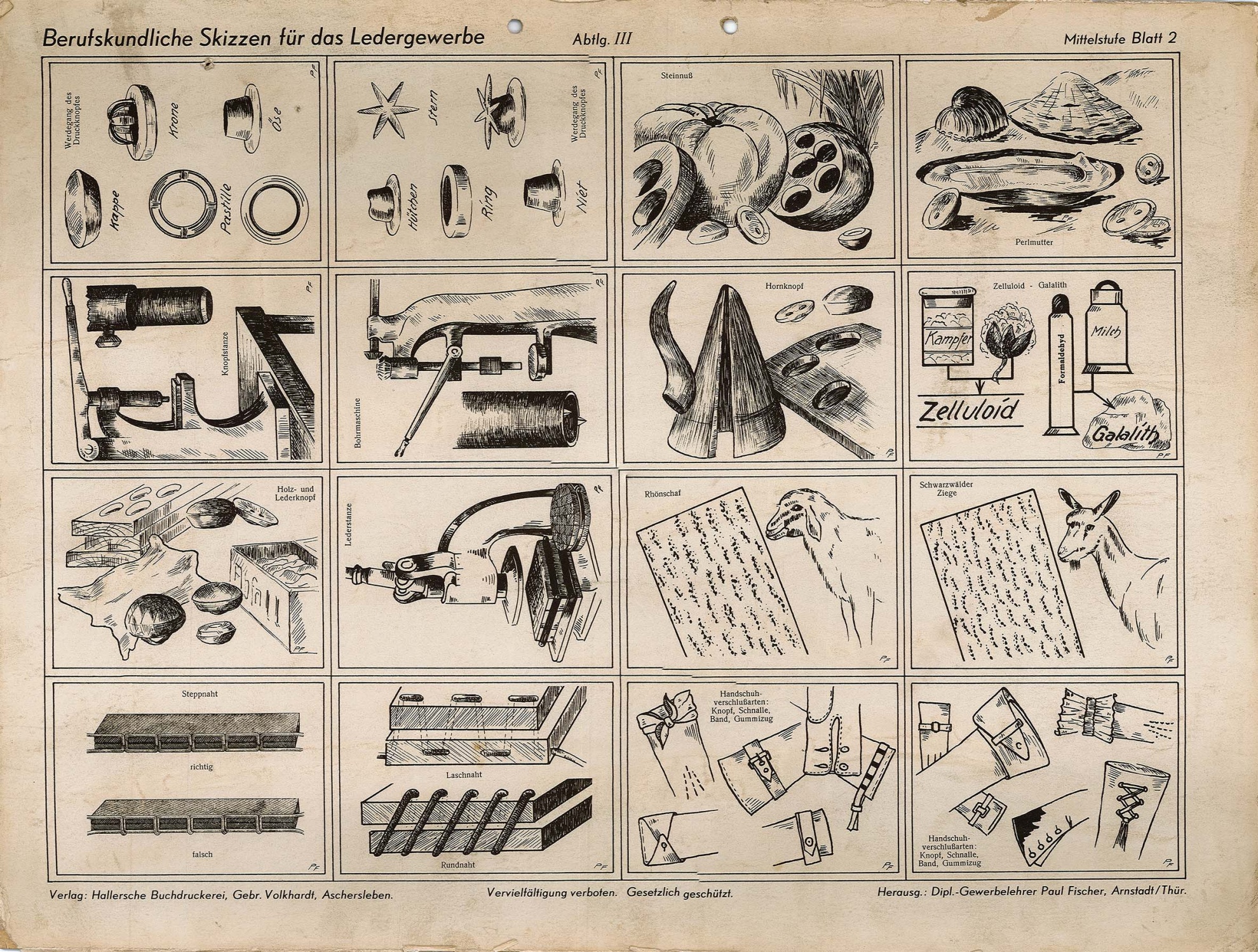 Berufskundliche Skizze für das Ledergewerbe - Mittelstufe Blatt 2 (Museum Wolmirstedt RR-F)