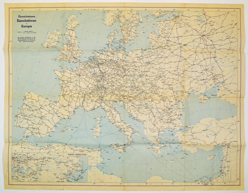 Übersichtskarte Eisenbahnen in Europa (Kulturhistorisches Museum Schloss Merseburg CC BY-NC-SA)
